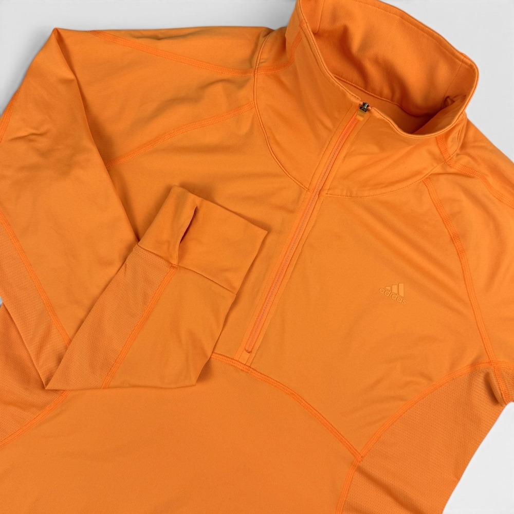 ADIDAS Climalite 1/4 Zip Pullover Top Womens L Neon Orange Thumbholes Running